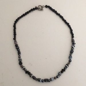 Vintage necklace grey marble  gemstone glass beads